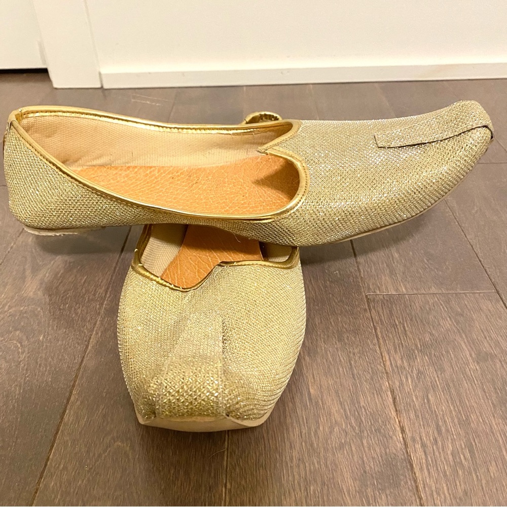 Men’s Handmade Traditional Indian Mojari Khussa Loafer Shoes Size 10-10.5 Gold